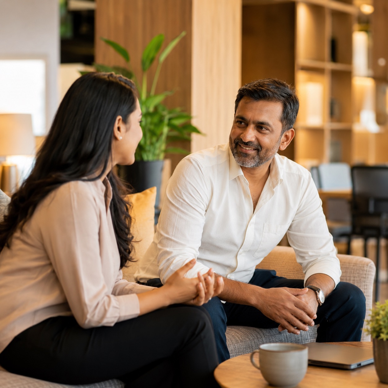 Colleagues in a warm, well-designed office