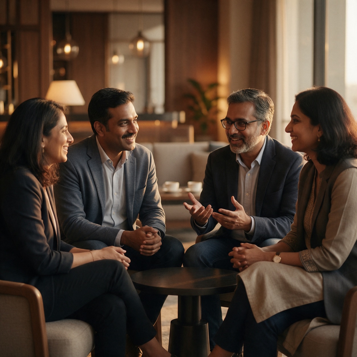 Senior technology professionals in conversation at a curated, leader-led evening forum